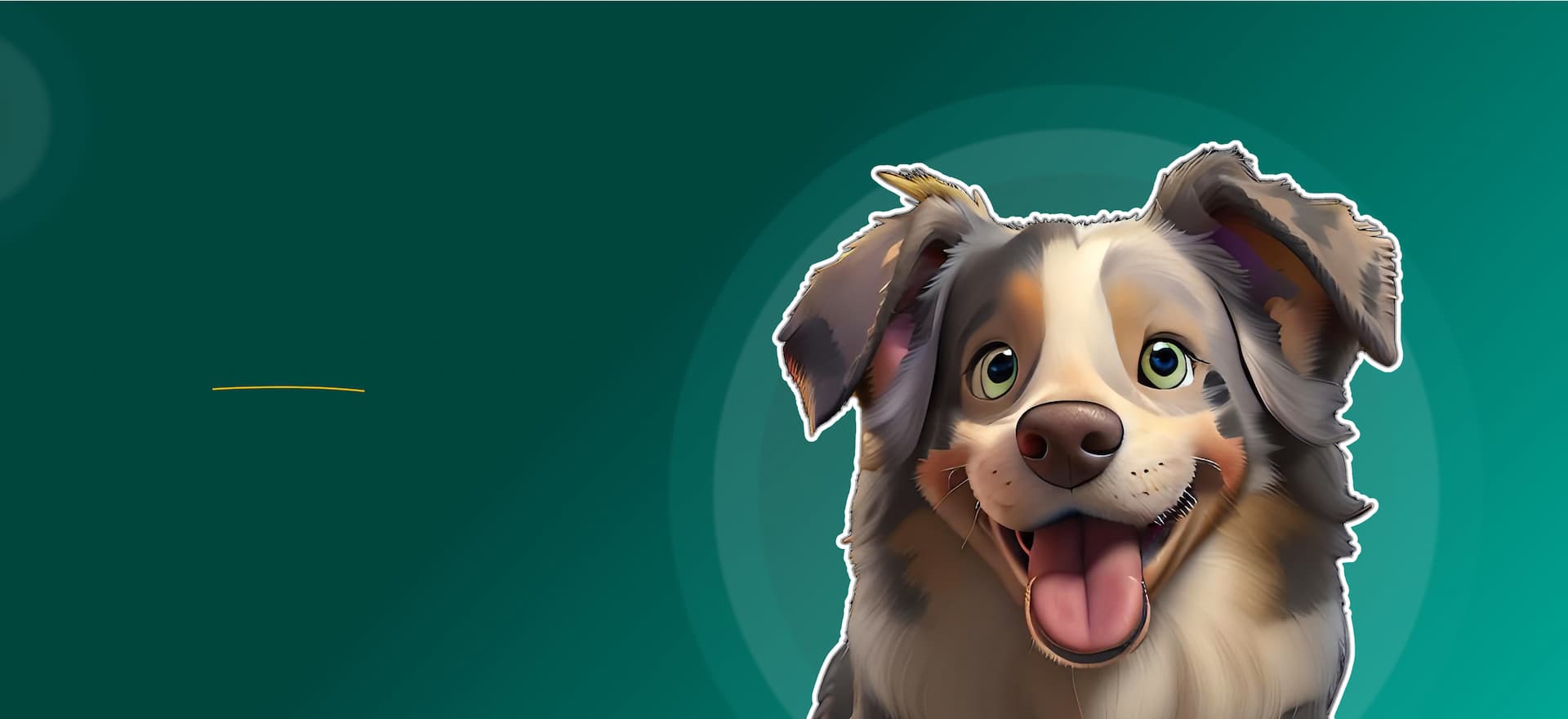 Hero Banner Homepage 03: Cartoon dog with a happy expression on a teal background