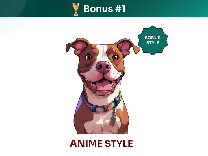 Get your extra bonus #1 - a unique American Staffordshire Terrier Dog Portrait in Anime art style.