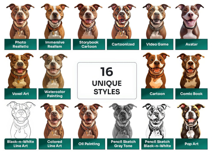 American Staffordshire Terrier PNG Clipart in 16 Art Styles including Realistic, Cartoon, Avatar, Watercolor, Line Art, Sketch, and More