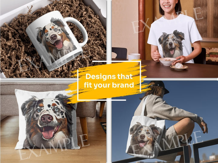 Australian Shepherd Dog Portrait: Design Examples. Bring your product ideas to life