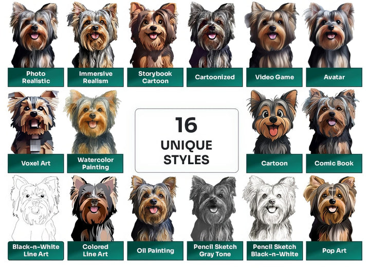 Australian Silky Terrier PNG Clipart in 16 Art Styles including Realistic, Cartoon, Avatar, Watercolor, Line Art, Sketch, and More