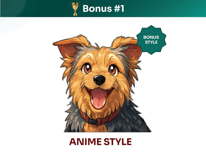 Get your extra bonus #1 - a unique Australian Terrier Dog Portrait in Anime art style.