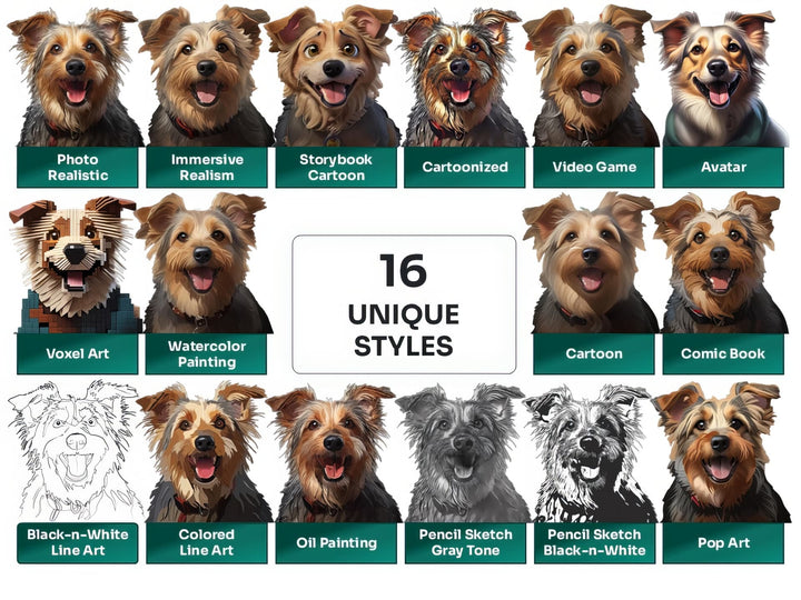 Australian Terrier PNG Clipart in 16 Art Styles including Realistic, Cartoon, Avatar, Watercolor, Line Art, Sketch, and More