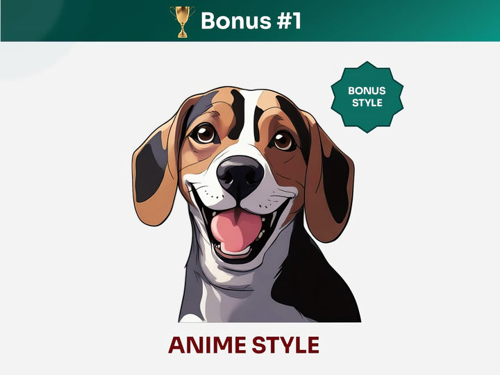 Get your extra bonus #1 - a unique Beagle Dog Portrait in Anime art style.