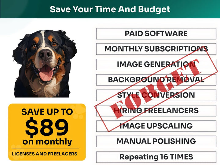 Save Time and Money with Bernese Mountain Dog Pet Portraits Bundle – Skip Freelancers and Manual Design