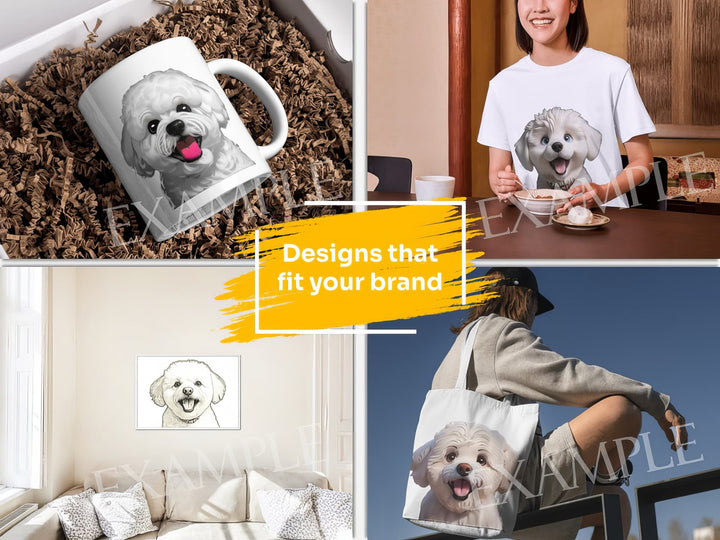 Bichon Frise Dog Portrait: Design Examples. Bring your product ideas to life