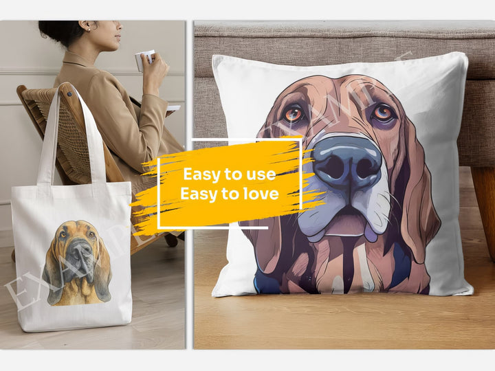 Bloodhound Dog Portrait: Mockup Examples. Bring your gift ideas to life