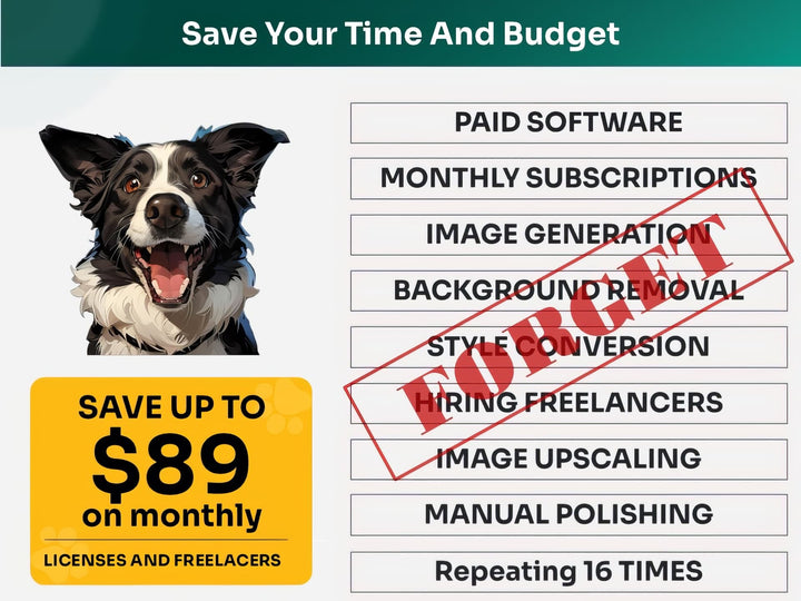 Save Time and Money with Border Collie Pet Portraits Bundle – Skip Freelancers and Manual Design