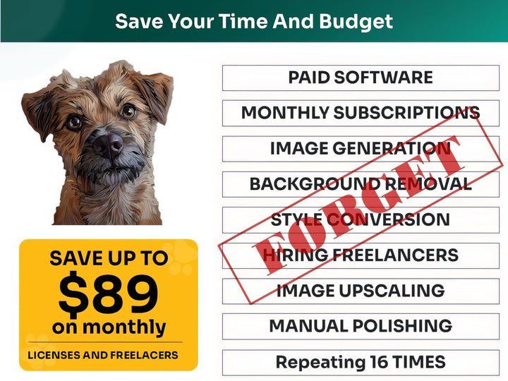 Save Time and Money with Border Terrier Pet Portraits Bundle – Skip Freelancers and Manual Design