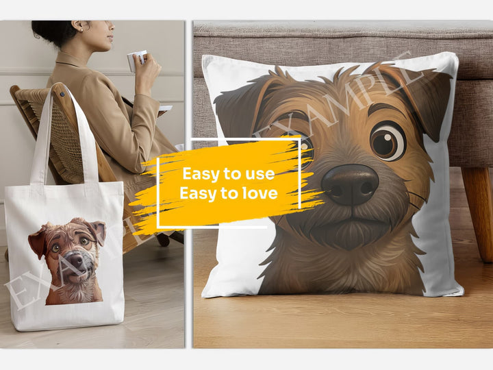 Border Terrier Dog Portrait: Mockup Examples. Bring your gift ideas to life