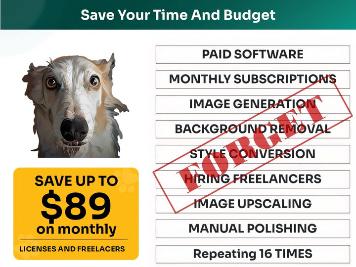 Save Time and Money with Borzoi Pet Portraits Bundle – Skip Freelancers and Manual Design