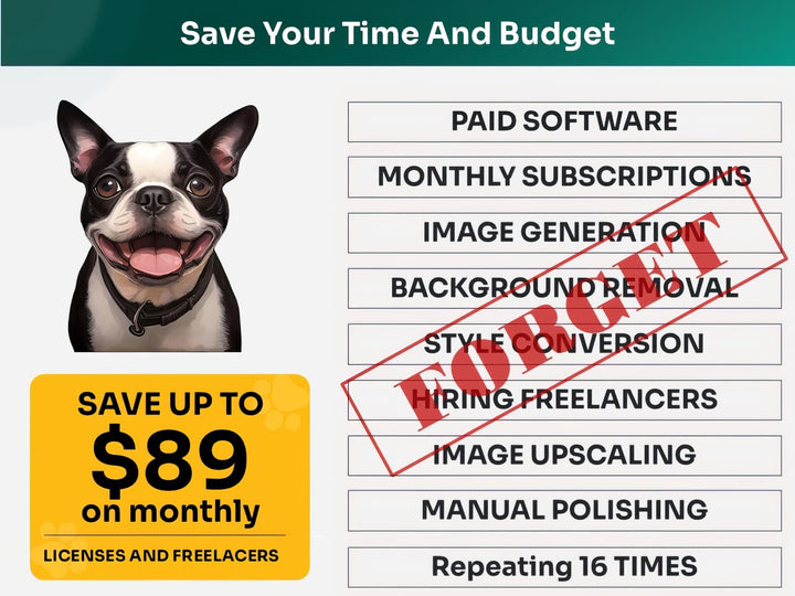Save Time and Money with Boston Terrier Pet Portraits Bundle – Skip Freelancers and Manual Design