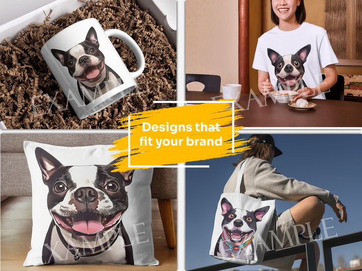 Boston Terrier Dog Portrait: Design Examples. Bring your product ideas to life