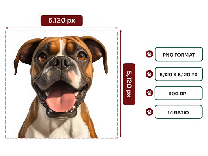 Boxer Portrait PNG Files – 5120x5120 px, 300 DPI, Transparent Background, Square 1:1 Ratio
