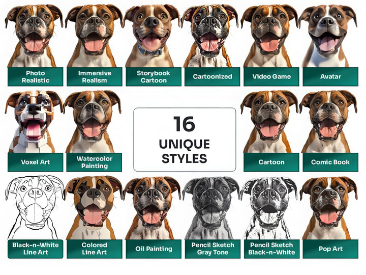 Boxer PNG Clipart in 16 Art Styles including Realistic, Cartoon, Avatar, Watercolor, Line Art, Sketch, and More