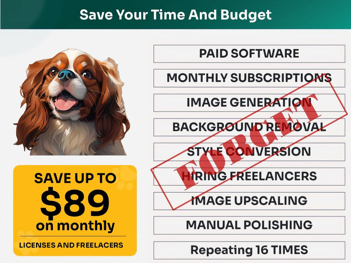 Save Time and Money with Cavalier King Charles Spaniel Pet Portraits Bundle – Skip Freelancers and Manual Design
