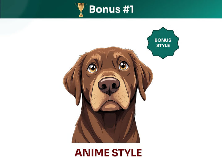Get your extra bonus #1 - a unique Chesapeake Bay Retriever Dog Portrait in Anime art style.
