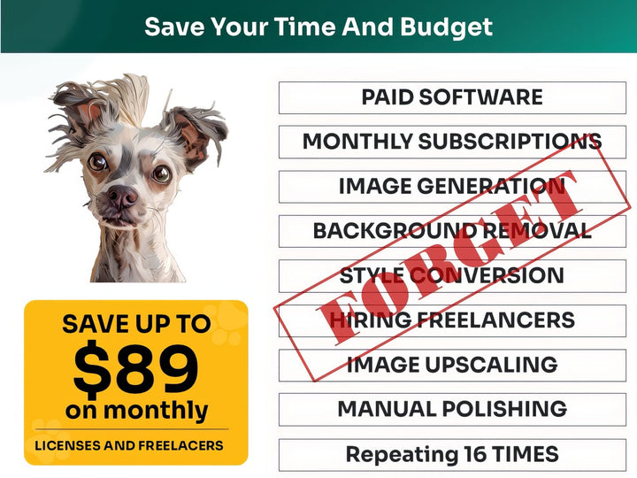 Save Time and Money with Chinese Crested Pet Portraits Bundle – Skip Freelancers and Manual Design