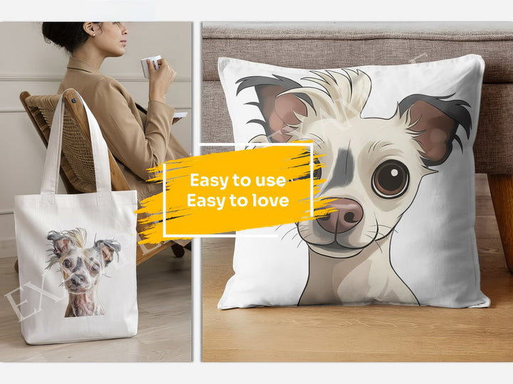 Chinese Crested Dog Portrait: Mockup Examples. Bring your gift ideas to life