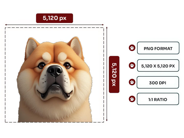 Chow Chow Portrait PNG Files – 5120x5120 px, 300 DPI, Transparent Background, Square 1:1 Ratio