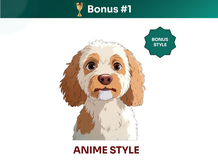 Get your extra bonus #1 - a unique Cockapoo Dog Portrait in Anime art style.