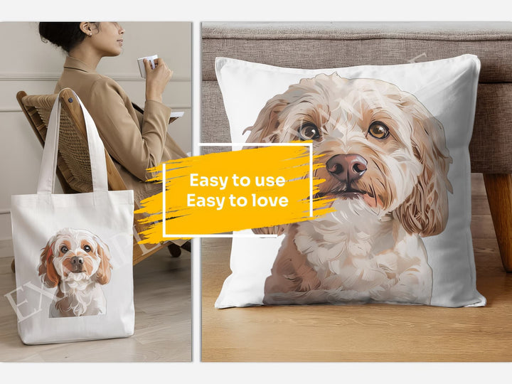 Cockapoo Dog Portrait: Mockup Examples. Bring your gift ideas to life