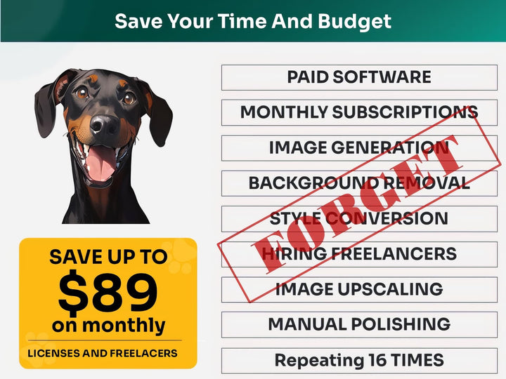 Save Time and Money with Doberman Pinscher Pet Portraits Bundle – Skip Freelancers and Manual Design