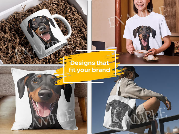 Doberman Pinscher Dog Portrait: Design Examples. Bring your product ideas to life