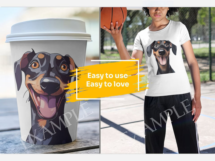 Doberman Pinscher Dog Portrait: Mockup Examples. Bring your gift ideas to life