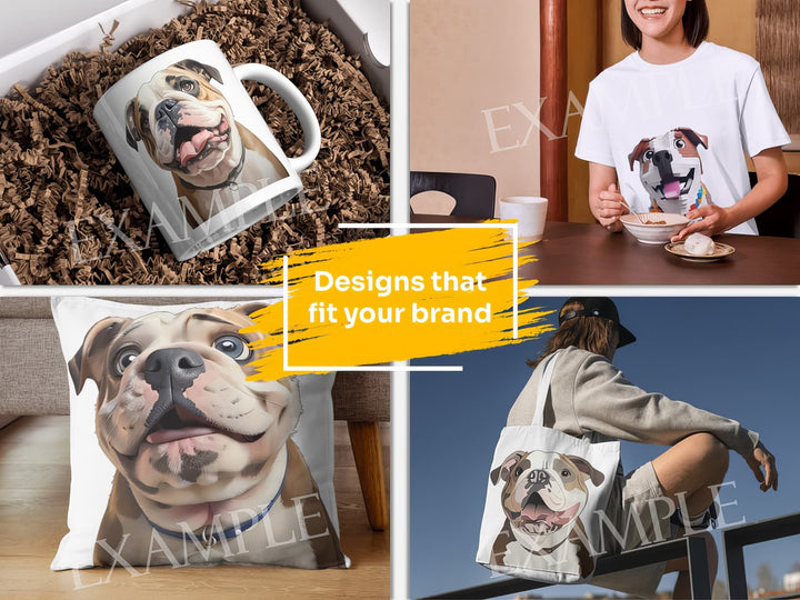 English Bulldog Dog Portrait: Design Examples. Bring your product ideas to life