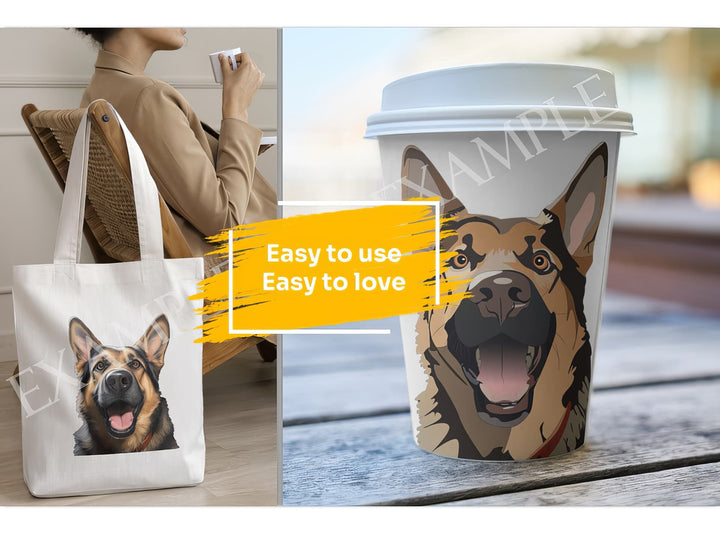 German Shepherd Dog Portrait: Mockup Examples. Bring your gift ideas to life