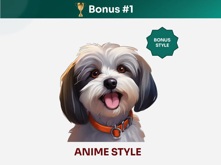 Get your extra bonus #1 - a unique Havanese Dog Portrait in Anime art style.