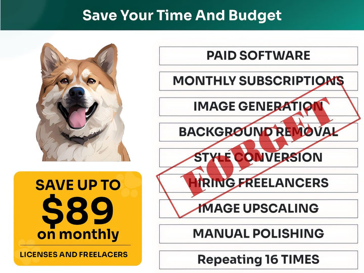 Save Time and Money with Japan Akita Inu Pet Portraits Bundle – Skip Freelancers and Manual Design