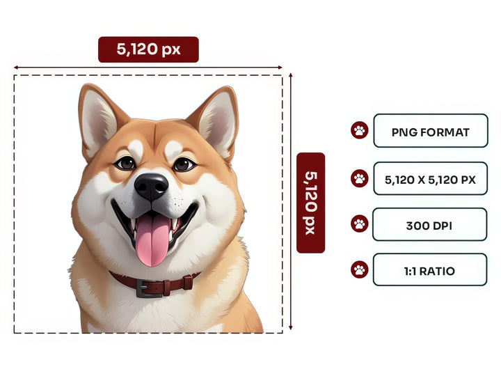 Japan Akita Inu Portrait PNG Files – 5120x5120 px, 300 DPI, Transparent Background, Square 1:1 Ratio