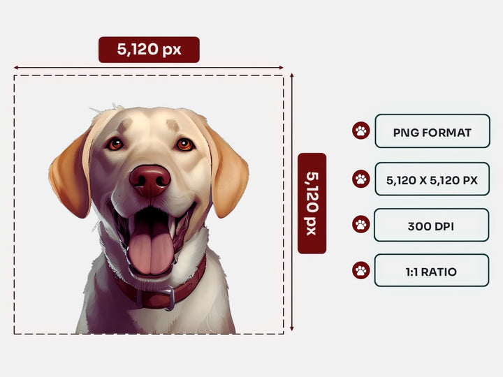 Labrador Retriever Portrait PNG Files – 5120x5120 px, 300 DPI, Transparent Background, Square 1:1 Ratio