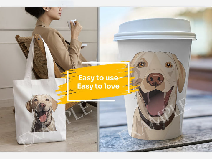 Labrador Retriever Dog Portrait: Mockup Examples. Bring your gift ideas to life