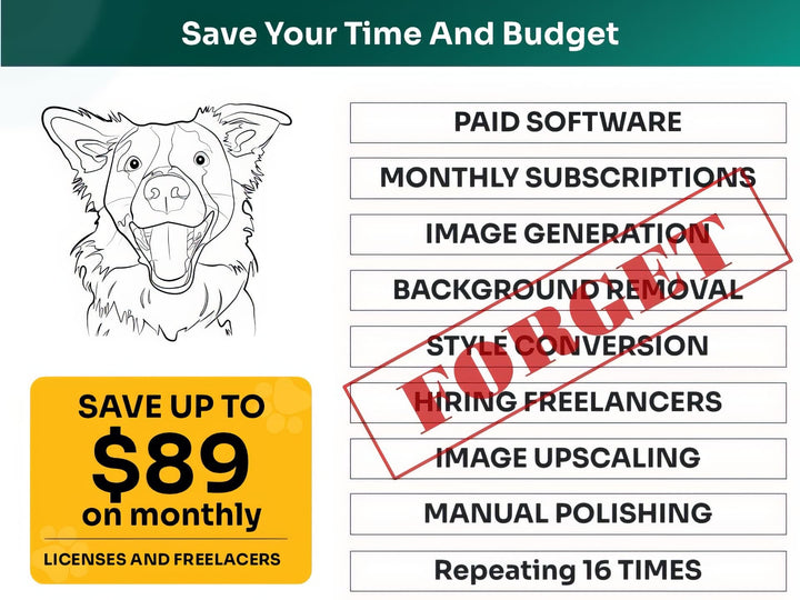 Save Time and Money with Line Art Black White Pet Portraits Bundle – Skip Freelancers and Manual Design