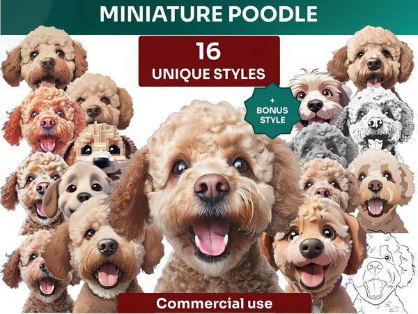 Miniature Poodle Cute Dog Drawings – Printable Portrait Bundle