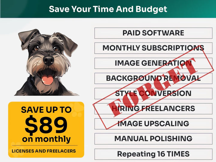 Save Time and Money with Miniature Schnauzer Pet Portraits Bundle – Skip Freelancers and Manual Design
