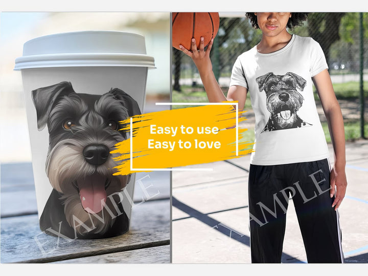 Miniature Schnauzer Dog Portrait: Mockup Examples. Bring your gift ideas to life
