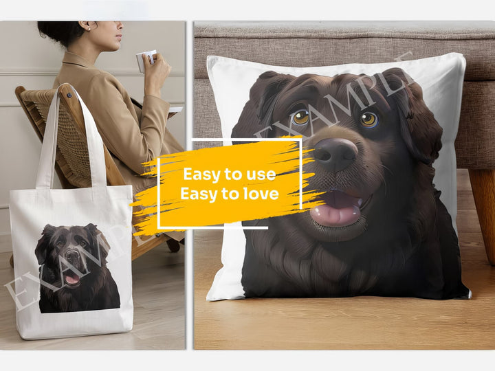 Newfoundland Dog Portrait: Mockup Examples. Bring your gift ideas to life