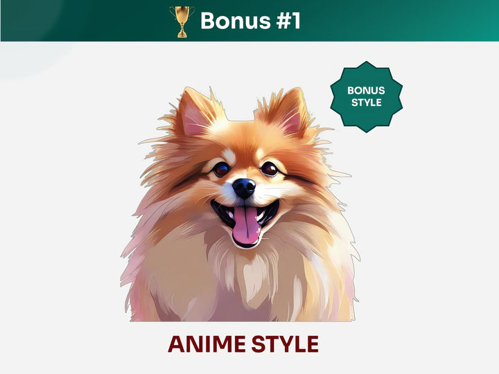 Get your extra bonus #1 - a unique Pomeranian Dog Portrait in Anime art style.