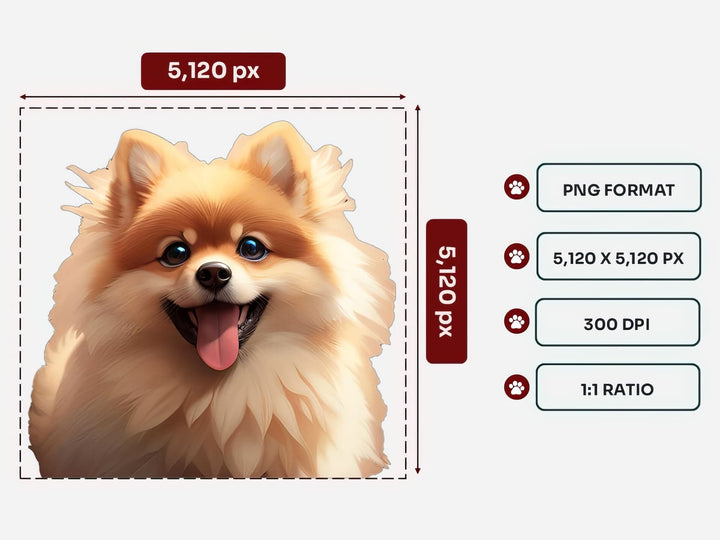 Pomeranian Portrait PNG Files – 5120x5120 px, 300 DPI, Transparent Background, Square 1:1 Ratio