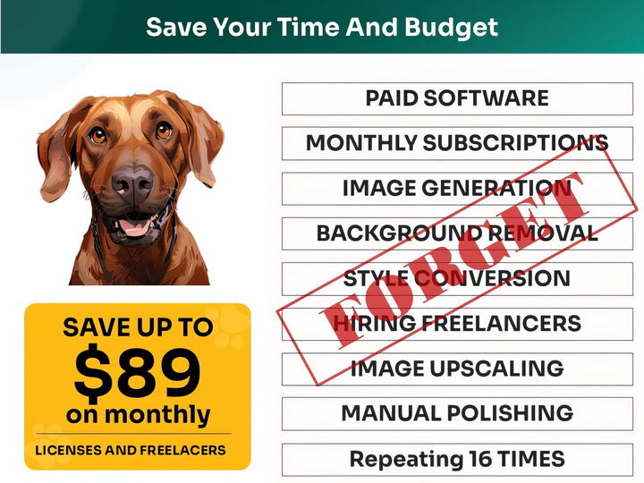 Save Time and Money with Rhodesian Ridgeback Pet Portraits Bundle – Skip Freelancers and Manual Design