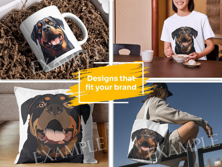 Rottweiler Dog Portrait: Design Examples. Bring your product ideas to life