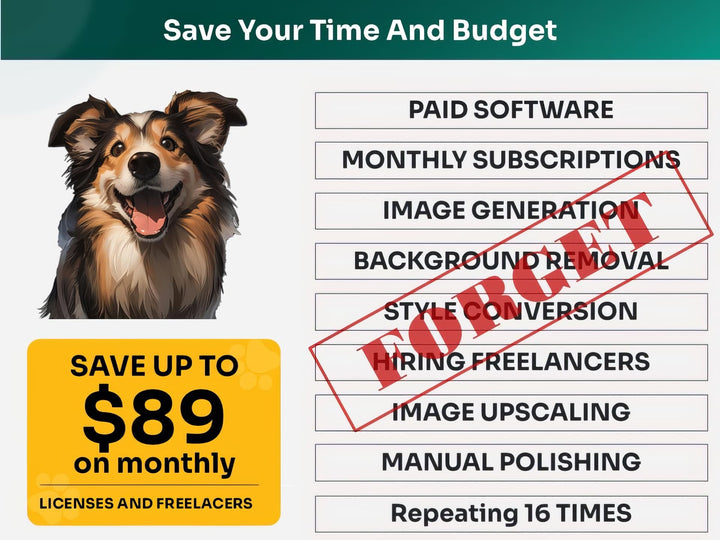 Save Time and Money with Shetland Sheepdog Pet Portraits Bundle – Skip Freelancers and Manual Design