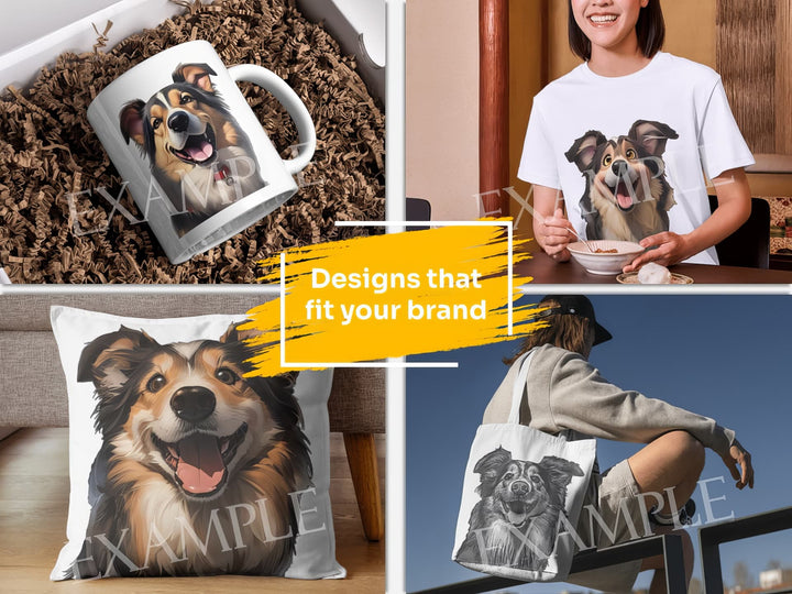Shetland Sheepdog Dog Portrait: Design Examples. Bring your product ideas to life