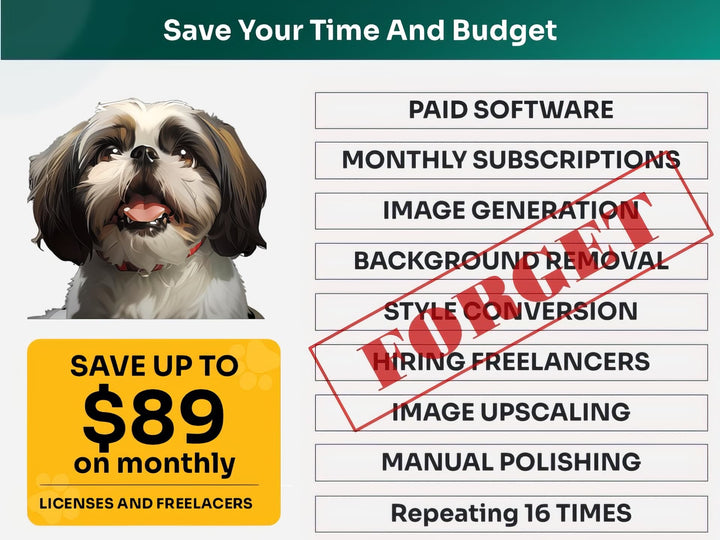 Save Time and Money with Shih Tzu Pet Portraits Bundle – Skip Freelancers and Manual Design