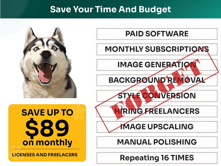 Save Time and Money with Siberian Husky Pet Portraits Bundle – Skip Freelancers and Manual Design