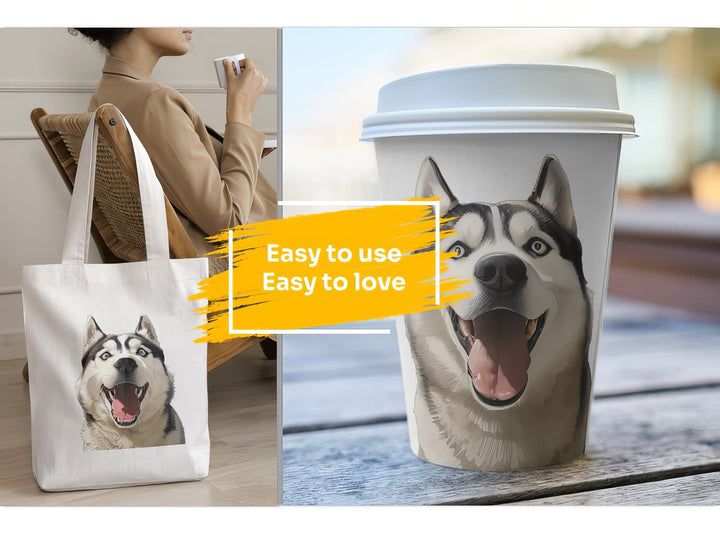 Siberian Husky Dog Portrait: Mockup Examples. Bring your gift ideas to life